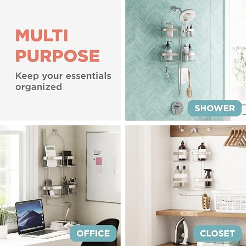 Zenna Home Expanding Shower Caddy, Rust-Resistant, Chrome with Brushed Accents - color: Chrome With Brushed Nickel Accents