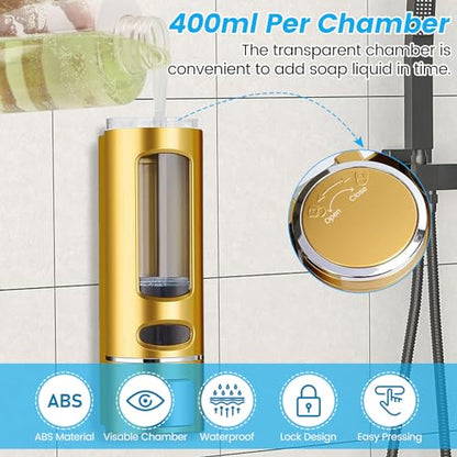 Foam Hand Soap Dispenser, 400ml Bathroom Shower Dispenser Gel Container Shower Pump Dispenser and Organizer for Bathroom Kitchen Hotel, Refillable Liquid Lotion Soap Dispenser Wall Mounted - color: Gold