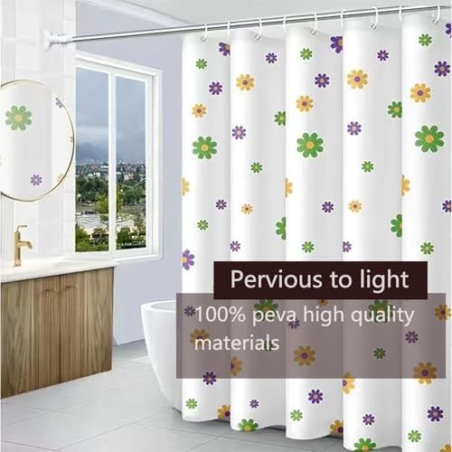 TIKABC Shower Curtain Liner, 4G PEVA Shower Liner, Plastic Waterproof Shower Curtains, with Grommet Holes and 3 Magnetic Weights(Purple Flower)