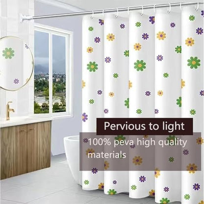 TIKABC Shower Curtain Liner, 4G PEVA Shower Liner, Plastic Waterproof Shower Curtains, with Grommet Holes and 3 Magnetic Weights(Purple Flower)