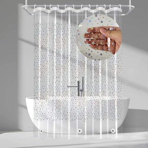 Holographic PEVA Shower Curtain Liner, Glitter Gem Pattern, 70 x 72 in | Waterproof Clear Plastic, 3 Bottom Magnets, 12 Rustproof Grommets, Color-Changing Effect, For Stalls and Tubs - color: Gem