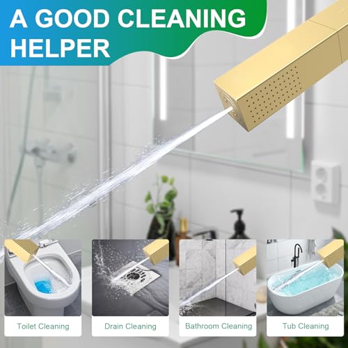 Digital Display Shower Faucet Set Brushed Gold Dual Heads LED Shower System | 14X20" LED Ceiling Shower with Light Remote & 6" Wall Mounted Shower Head & Dual Function Handheld Shower - color: Brushed Gold
