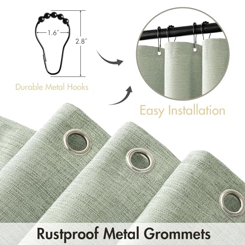 MIULEE 72 x 96 Extra Long Linen Shower Curtain Sage Green 12 Metal Hooks | Modern, Heavy Duty, Fabric Shower Curtain Set, Waterproof Thick Cloth Shower Curtains, Bathroom Hotel Bathtub, Washable - color: Sage Green, size: 72"W x 96"L (Pack of 1)
