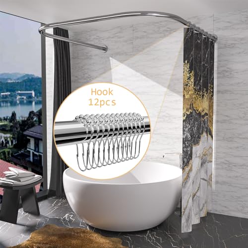 U Shaped Shower Curtain Rod (Both sides: 31.5"-47", Middle: 34.7"-43") Adjustable Genuine 304 Stainless Bathroom Bathtub Shower Curtain Rod Rack with 12 Shower Curtain Rings - Silver - color: Silver U Shaped,Both Sides: 31.5"-47",Middle:34.7"-43", size: U