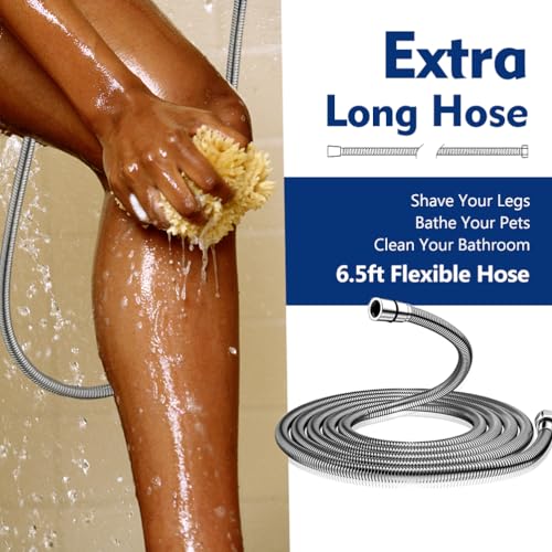 High Pressure 10 Setting Handheld Shower Head, 5" Detachable Showerhead Spray Built-in Power Wash to Clean Tub, Tile & Pets, 79" Extra Long Stainless Steel Hose, Adjustable Bracket - Chrome - color: Chrome