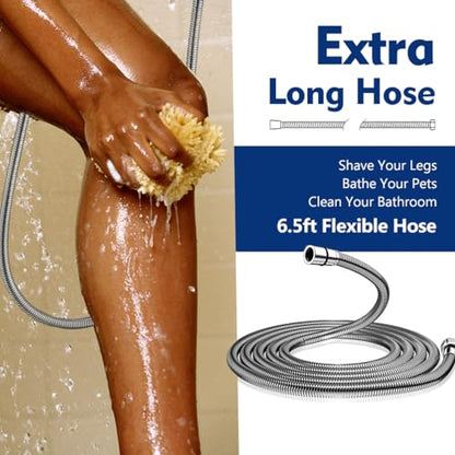 High Pressure 10 Setting Handheld Shower Head, 5" Detachable Showerhead Spray Built-in Power Wash to Clean Tub, Tile & Pets, 79" Extra Long Stainless Steel Hose, Adjustable Bracket - Chrome - color: Chrome
