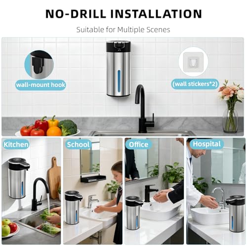 Touchless Automatic Foaming Soap Dispenser for Bathroom | Rechargeable, 13.5oz Large Capacity, Fast Sensor, 4 Adjustable Liquid Levels, Waterproof, Clog-Free Pump - color: St-03 Foam Silver, style: Foam