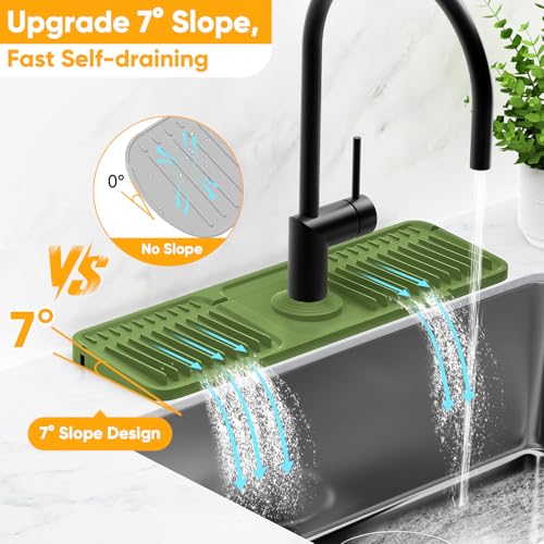 17.7'' Faucet Mat for Kitchen Sink Splash Guard[7° Slope Fast Self-draining][Snap Lock Fit] Folding Kitchen Sink Faucet Mat Splash Guard Kitchen Sink Area Water Splash Guard Behind Faucet Draining Mat - color: Green, size: 17.7" x 5.5"