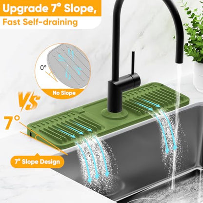 17.7'' Faucet Mat for Kitchen Sink Splash Guard[7° Slope Fast Self-draining][Snap Lock Fit] Folding Kitchen Sink Faucet Mat Splash Guard Kitchen Sink Area Water Splash Guard Behind Faucet Draining Mat - color: Green, size: 17.7" x 5.5"