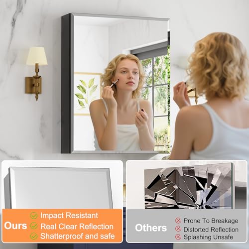 24x30 Inch Medicine Cabinet with Beveled Mirror, Aluminum Medicine Cabinet | Double Side Mirror Door, Adjustable Glass Shelves, Surface or Recessed Mount Bathroom Mirrors with Storage, Black - size: 24 in. x 30 in.