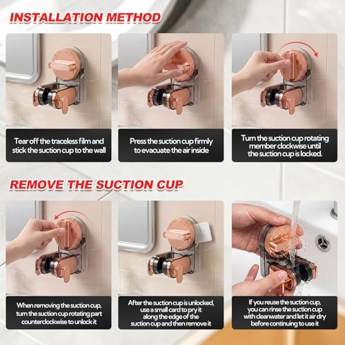 Shower Head Holder Suction, Handheld Shower Handle Bracket, Adjustable Bathroom Wall Mount Wand Holder - color: Rose gold