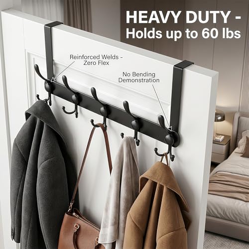Over The Door Hooks,Coat Rack for Hanging Clothes Hat Towel (Heavy Duty Black 1pcs) …