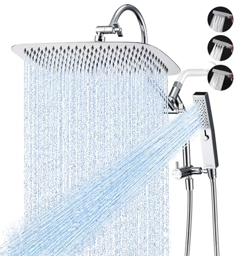 G-Promise All Metal 14 Inch Gooseneck Shower Head with Handheld (Chrome) | All Metal Construction, Pause Mode, 13 Inch Adjustable Gooseneck Arm, Massage Function Hand Shower, Easy Installation - color: Chrome, size: 14 Inch