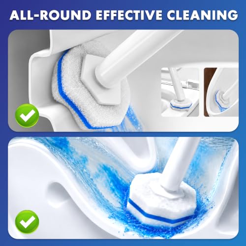 COBETE Disposable Toilet Brush Wand 2 Kit with 60 Refills, Efficient Deep Scrubbing Toilet Bowl Cleaner Wand for Bathroom Toilet Cleaning