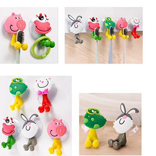 Wall Mounted Duty Suction Cup Toothbrush Holder Hooks Set for Mounting on Smooth Wall in Shower, Bathroom, Garage, Office,Perfect for Motivating Your Children to Brush Their Teeth (5 Small Animals)