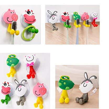 Wall Mounted Duty Suction Cup Toothbrush Holder Hooks Set for Mounting on Smooth Wall in Shower, Bathroom, Garage, Office,Perfect for Motivating Your Children to Brush Their Teeth (5 Small Animals)