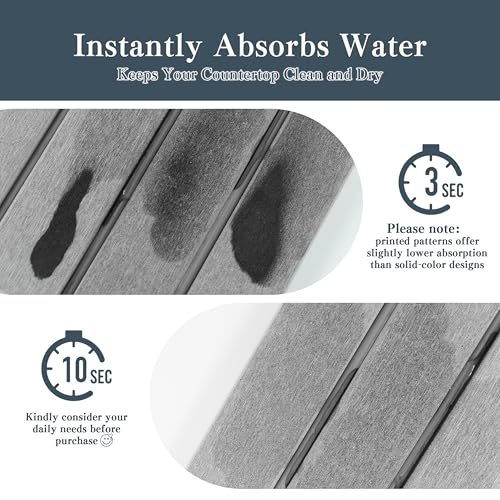 2pcs Stone Dish Drying Mat for Kitchen Counter, Quick-Dry Diatomaceous Earth Water Absorbent Pad & Countertop Drainer, Home Essentials for Bath and Pets - Marble Light Grey, 24x16’’ & 8x4’’ - color: Marble Light Grey