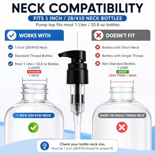Universal Shampoo & Conditioner Pump, Fits 1L Bottles, 28/410, 2-Pack | Heavy-duty spring-action flow control - color: Black - Pack of 2