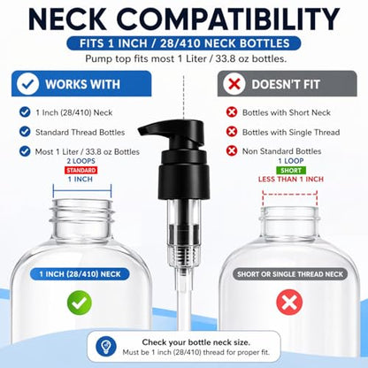 Universal Shampoo & Conditioner Pump, Fits 1L Bottles, 28/410, 2-Pack | Heavy-duty spring-action flow control - color: Black - Pack of 2