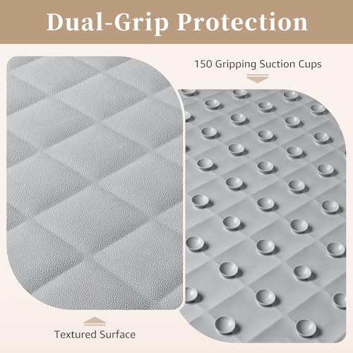 Yolife Bathtub Shower Mat Non Slip, Natural Rubber Bath Tub Floor Liner Mats with Strong Suction Cups for Inside Shower Bathroom, Machine Washable, Soft on Feet, 27.5 x 17 Inch, Grey - color: Grey