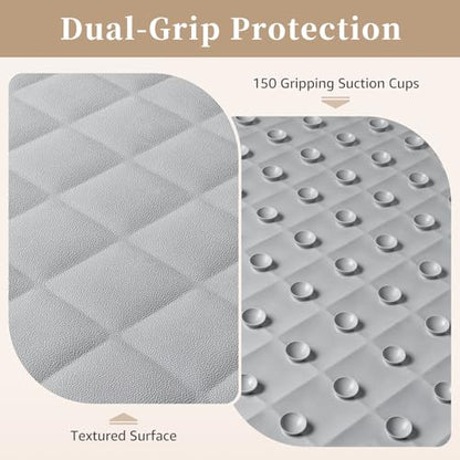 Yolife Bathtub Shower Mat Non Slip, Natural Rubber Bath Tub Floor Liner Mats with Strong Suction Cups for Inside Shower Bathroom, Machine Washable, Soft on Feet, 27.5 x 17 Inch, Grey - color: Grey