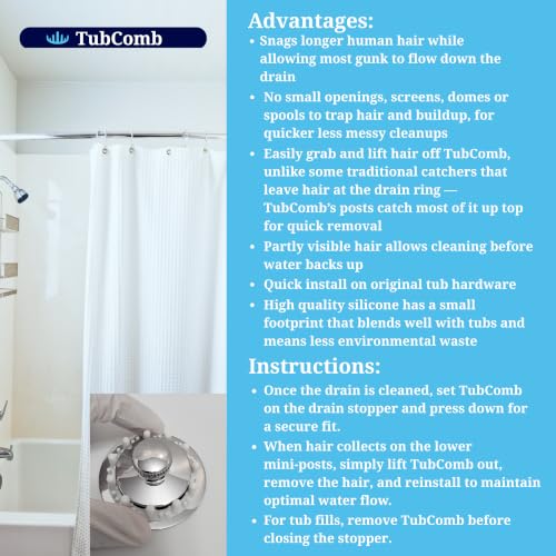 The Selective Tub Drain Hair Catcher, Filters Hair, Not Debris, 3 Pack Fits Lift and Turn, Toe Touch and Pop Up Drains for Longer Human Hair