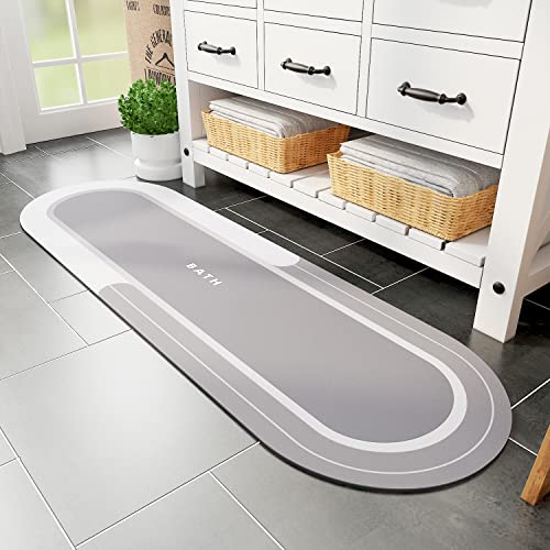 MontVoo Bath Mat Runner - Long Non Slip Absorbent Quick Dry Thin Bath Rug for Bathroom Floor Mat - Rubber Backed - Stain Resistant - Easy Care - Gray 17"x59" - color: Grey, size: 17"x59"