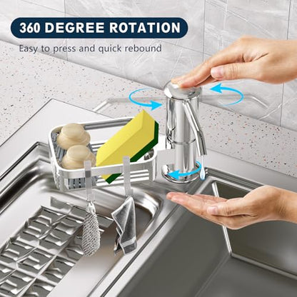 Soap Dispenser for Kitchen Sink, Mecyfaty Under Counter Sink Soap Dispenser Pump with 39" Extension Tube Kit, Built in ABS Kitchen Dish Soap Dispensers with Sponge Holder, No More Refills, Chrome - color: Chrome