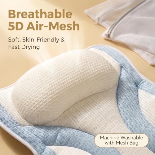 Bath Bathtub Pillow Spa Pillows for Tub 5D Mesh Suction Cups Head Neck Back Support Relaxing Bathing Lovers Gifts.(Blue White)