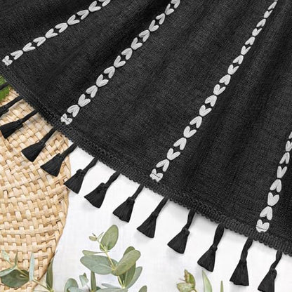 Boho Striped Tassel Linen Shower Curtain,3D Embroidery Stripe Black,72x90 | Extra Long Floor Length,Striped Texture,Water Repellent,Bohemian Luxury Farmhouse,Wrinkle Resistant,12 Plastic Hooks - color: Black, size: 72"W x 90"L (Pack of 1)