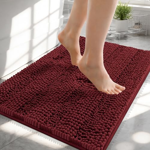 OLANLY Small Bathroom Rugs 24x16, Chenille Bath Rugs, Andorra Red-Brown | Rubber Backing, Machine Wash, Extra Absorbent Striped Bath Mats for Bathroom Floor, Tub and Shower, Home Decor Accessories - color: Andorra Red-brown, size: 24" X 16"
