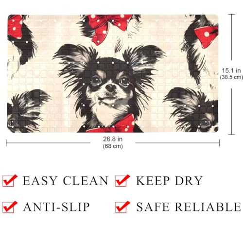Dogs with Red Bow Bath Tub and Shower Mats, Non Slip Bathmat with Drain Holes and Suction Cups for Bathroom Floor, 15.1 x 26.8 Inch - color: Multi 05