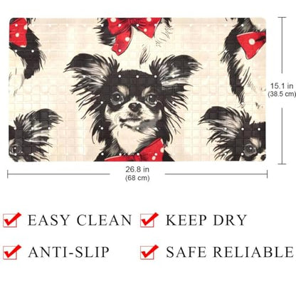 Dogs with Red Bow Bath Tub and Shower Mats, Non Slip Bathmat with Drain Holes and Suction Cups for Bathroom Floor, 15.1 x 26.8 Inch - color: Multi 05