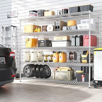 REIBII 55.5" W Storage Shelves 3200LBS Metal Shelving 5 Tier Wire Shelving Garage Shelving Heavy Duty Metal Shelves for Shelving Unit Commercial Adjustable Shelf, 55.5" W X 18''D X 71" H，Chrome - color: Chrome