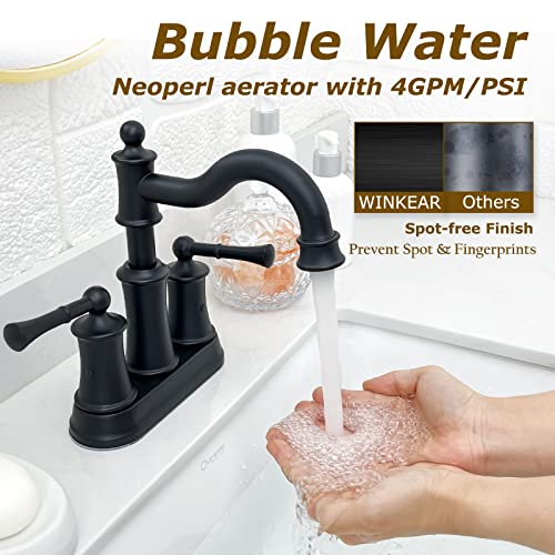 Roman Bathroom Sink Faucet Deck Mount or Wall Mount Installation Pop-up Drain Assembly with Overflow Deck Plate and Water Supply Lines Included (2 Hole Deck Mount, Matte Black) - color: Matte Black, style: 2 Hole Deck Mount