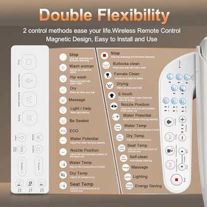 KERDE P30B Bidet Toilet Seat - Dual Control (Side Panel & Remote), Warm Water Wash, Heated Seat, Warm Air Dryer, LED Night Light,Existing Toilets Electric Bidet Elongated Electronic Heated Smart - style: Minimalist