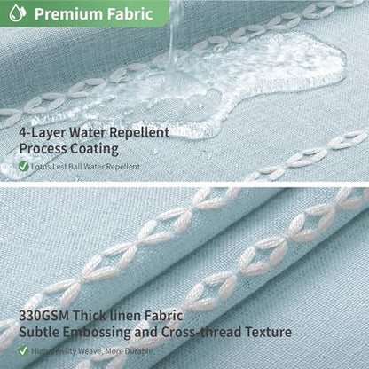 eachope No Hook Extra Long Shower Curtain Set with Snap-in Liner,Linen Textured Thick Striped Fabric with Tassels,Boho Chic Modern Farmhouse Bathroom Curtain,Water-Repellent,Fog Blue,71x86 | Linen Texture,230GSM Thick Fabric,Hotel Luxury Decor,Mesh Window