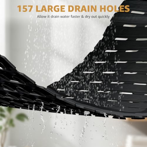 OTHWAY Non Slip Bathtub Mat, Soft TPE Black Shower Mat with Suction Cups | 36.6" x 16.9" Bath Mat for Tub Non Slip, Machine Washable Shower Floor Mat with Drain Holes - color: Black-new
