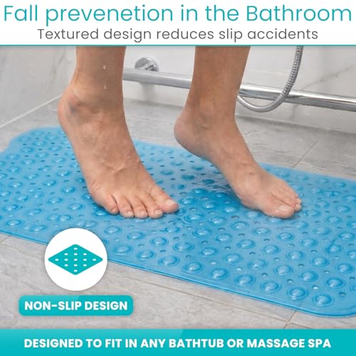 Vive Bathtub Mat for Bath & Shower Floors - Anti Non Slip Suction Rubber | Skid Pad for Tub, Bathroom, Elderly, Kids - Eco-Friendly, Resistant Strong, Textured Rectangle Grip - Machine Washable (Blue) - color: Blue