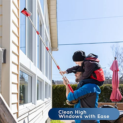 Window Squeegee, 2-in-1 Window Cleaner with 55" Extension Poles, Window Washing Kit, Glass Door Cleaner, Multi-Use Car Windshield Cleaning Tool with Long Handle for High Outdoor Windows - size: Multi-Section Squeegee