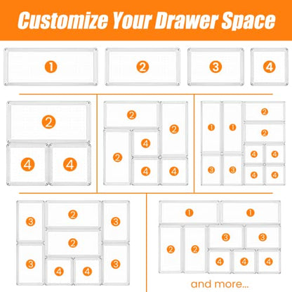 6 Pcs Large Size Clear Drawer Organizer Set, Acrylic Non Slip Non Cracking Kitchen Drawer Storage Tray Divider, Multifunctional Storage for Cosmetics, Bathroom, Tools, Kitchen and Office - size: 6 PACK