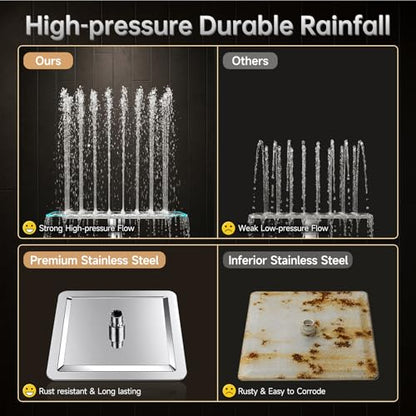 Veken All Metal 8" Luxurious Rain Shower Head with Handheld,High Pressure | Dual Shower Heads Spray,Power Wash Wand,Detachable Showerhead Combo,Small Square Adjustable Rainfall ,Spa-like,Chrome,Silver - color: Chrome, size: 8 Inch