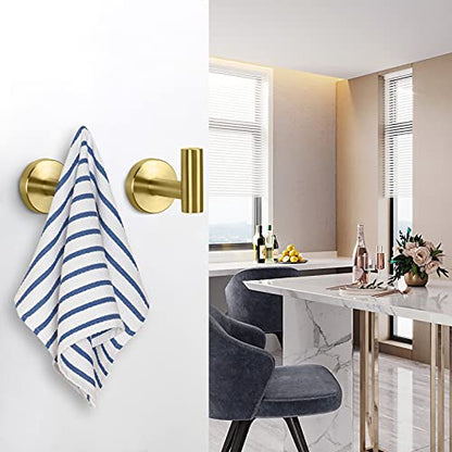 NearMoon Bath Towel Hooks- SUS 304 Stainless Steel Robe Hook Holder, Heavy Duty Coat Hook for Bathroom Livingroom Hotel Kitchen Garage, Wall Mounted (Brushed Gold, 4 Pack) - color: Brushed Gold, size: 4 Pack