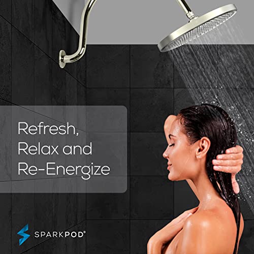 SparkPod 10 Inch Round Rain Shower Head - Ceiling or Wall Mount Rainfall Shower Head - Large Coverage Showerhead - Brass Ball Joint with 360° Adjustment - 1-Min Install (Elegant Brushed Nickel) - color: 2 - Elegant Brushed Nickel 10 Inch Round, style: 10