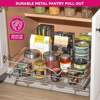 HOLDN’ STORAGE Pull Out Cabinet Organizer, Pantry Drawer, 14"W x 21"D x 5"H | Heavy-Duty Full-Extension, Roll Out Shelf for Pots, Pans & Under Sink Storage, Chrome, Require a 15.25"W Cabinet Opening - size: 14 Inch