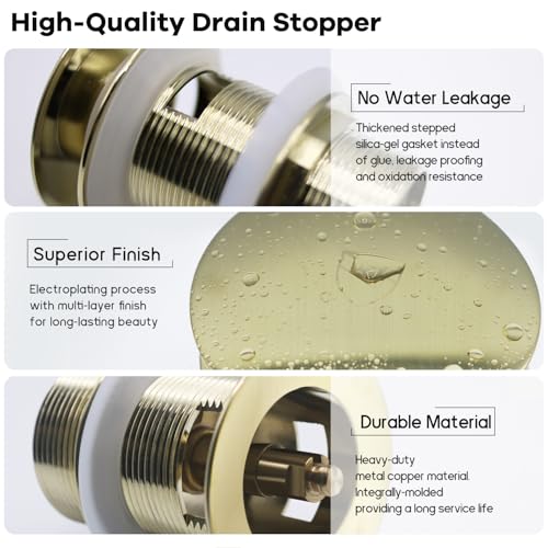 FerdY Pop-up Drain for Freestanding Bathtub, cUPC Certification, Freestanding Bathtub Drain Stopper, Brushed Gold - color: Brushed Gold