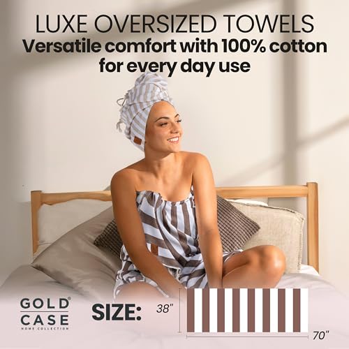 Gold CASE Turkish Beach Towel Set of 5 – 100% Cotton Beach Towels Oversized 70 x 38'' – MYRA Quick Dry Swim Towel – Lightweight Turkish Towels Set in Mocha Mousse - color: Beige Brown, size: Beach-Bath Towel Set of 5