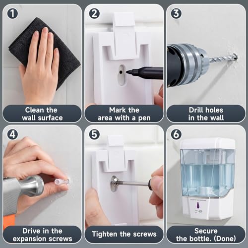 4 Pack Automatic Soap Dispenser Touchless 600 ml / 20 oz Wall Mount Hand Sanitizer Dispenser Sensor Hand Soap Pump for Commercial Place Bathroom Offices Home Kitchen Hotel (White) - color: White