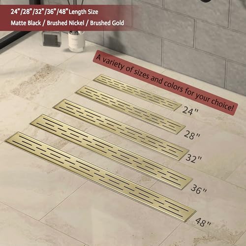 Linear Shower Drain, 12" Brushed Gold, Easy to Install & Clean | Including Hair Catcher & Removable Grate, Fits No-hub System, 304 Stainless Steel(Drain Base Not Included) - color: Brushed Gold, size: 12 Inch
