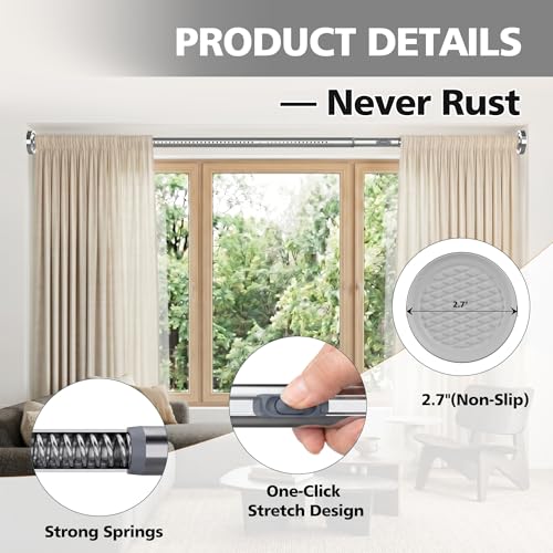 Tension Curtain Rod, Stainless Steel Shower Rods for Bathroom | 43-86 Inch, No Drill, Rustproof, Adjustable, Brushed Nickel, Bathroom & Closet - color: Brushed Nickel, size: 43-86 Inch